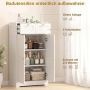 Mobiletto bagno bianco 60x30x108 cm con 2 cassetti e ripiano regolabile
