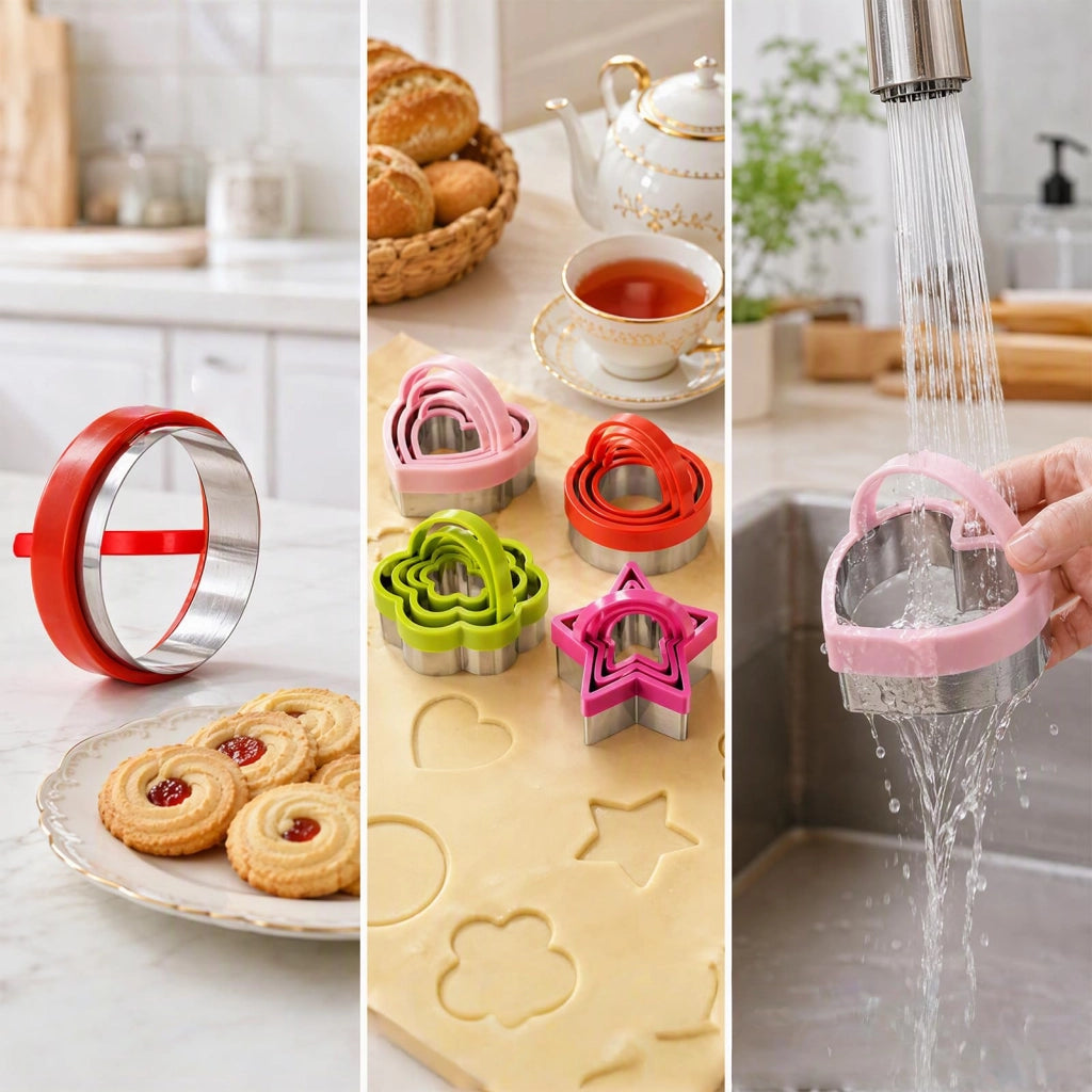 Set di 12 formine per biscotti, impilabili, con 4 diversi motivi