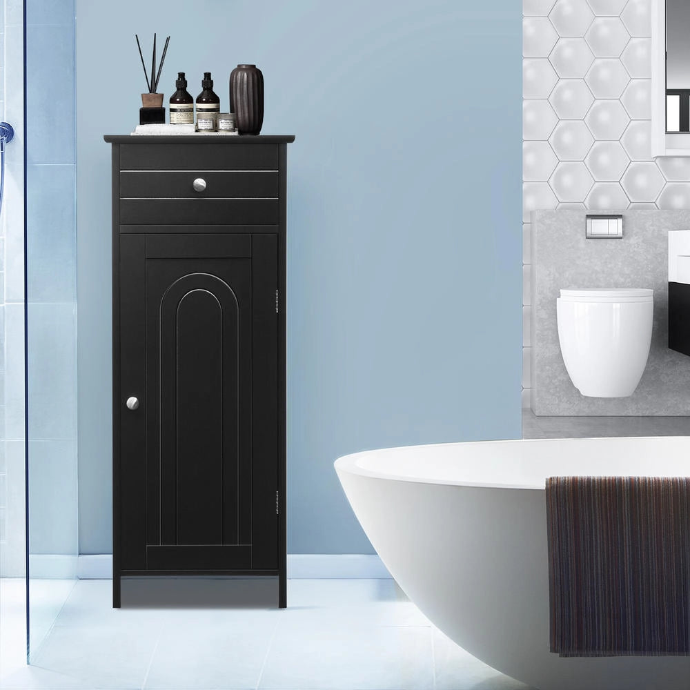 Mobiletto da terra in MDF nero con cassetto e anta ripiani regolabili armadietto moderno salvaspazio robusto per bagno e casa