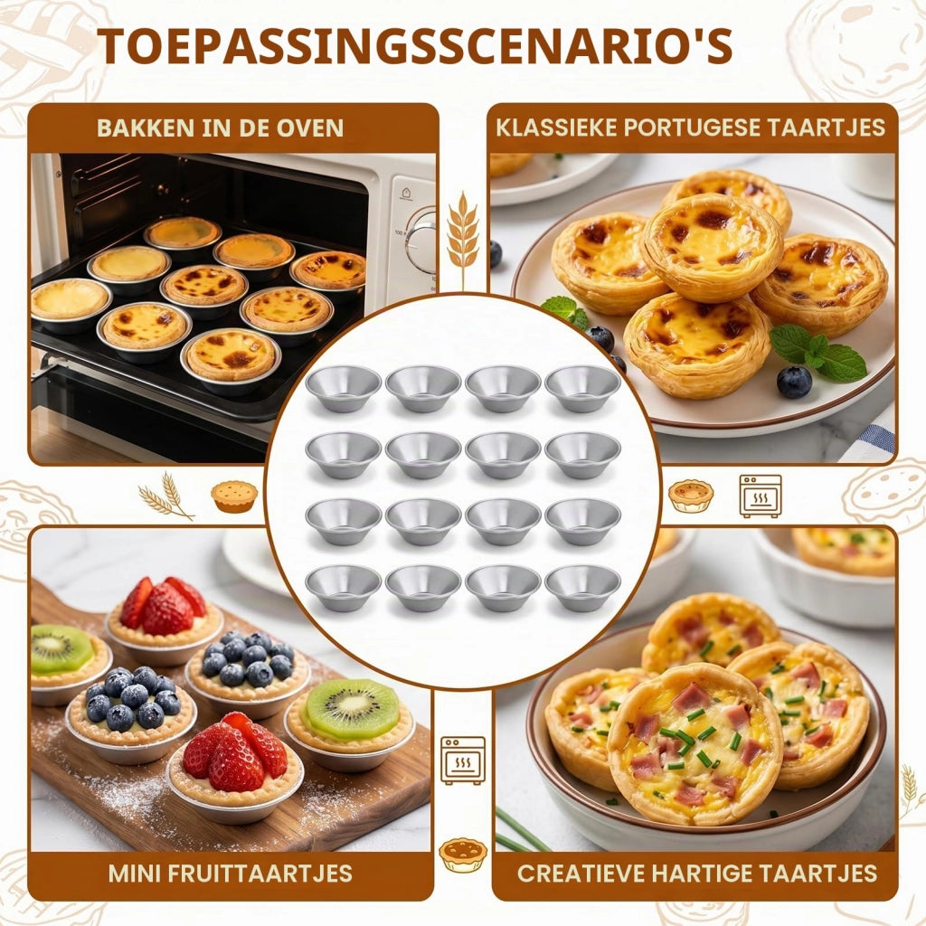 16 stampi per pastéis de nata, in alluminio, diametro 7,3 cm, adatti al forno