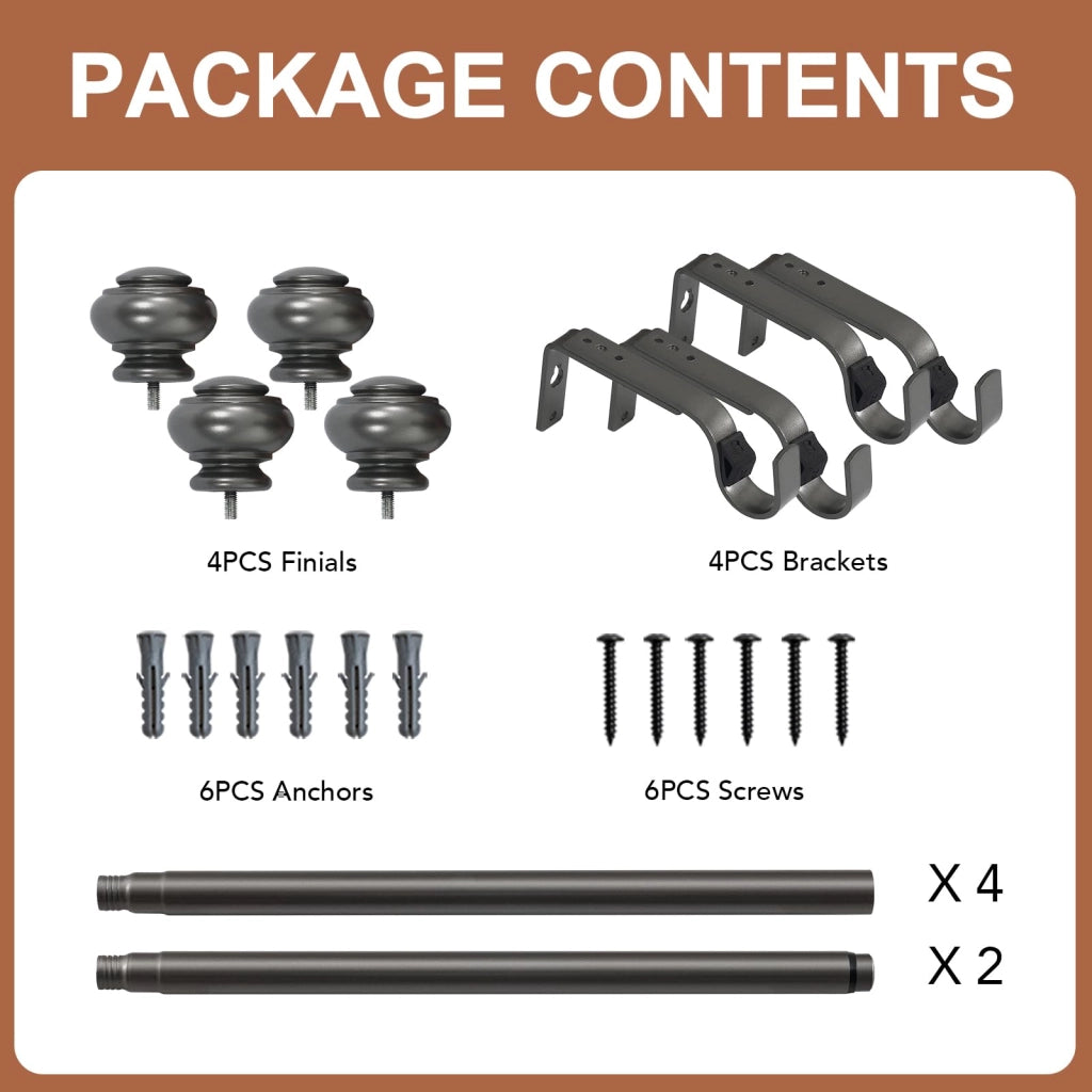 Set di 2 aste per tende estensibili, lunghezza da 76 a 150 cm, diametro 25 mm, colore grigio scuro
