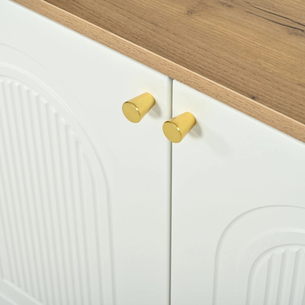 Credenza - Mobile da ingresso - Venature del legno - 4 ante con motivo in rilievo - Maniglie in metallo - Pannelli truciolari - Bianco