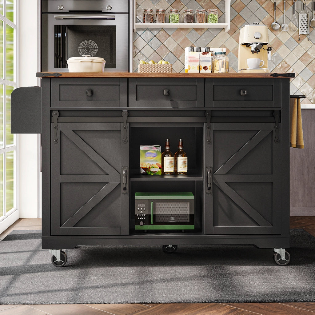 Isola cucina nera con piano pieghevole 140 cm
