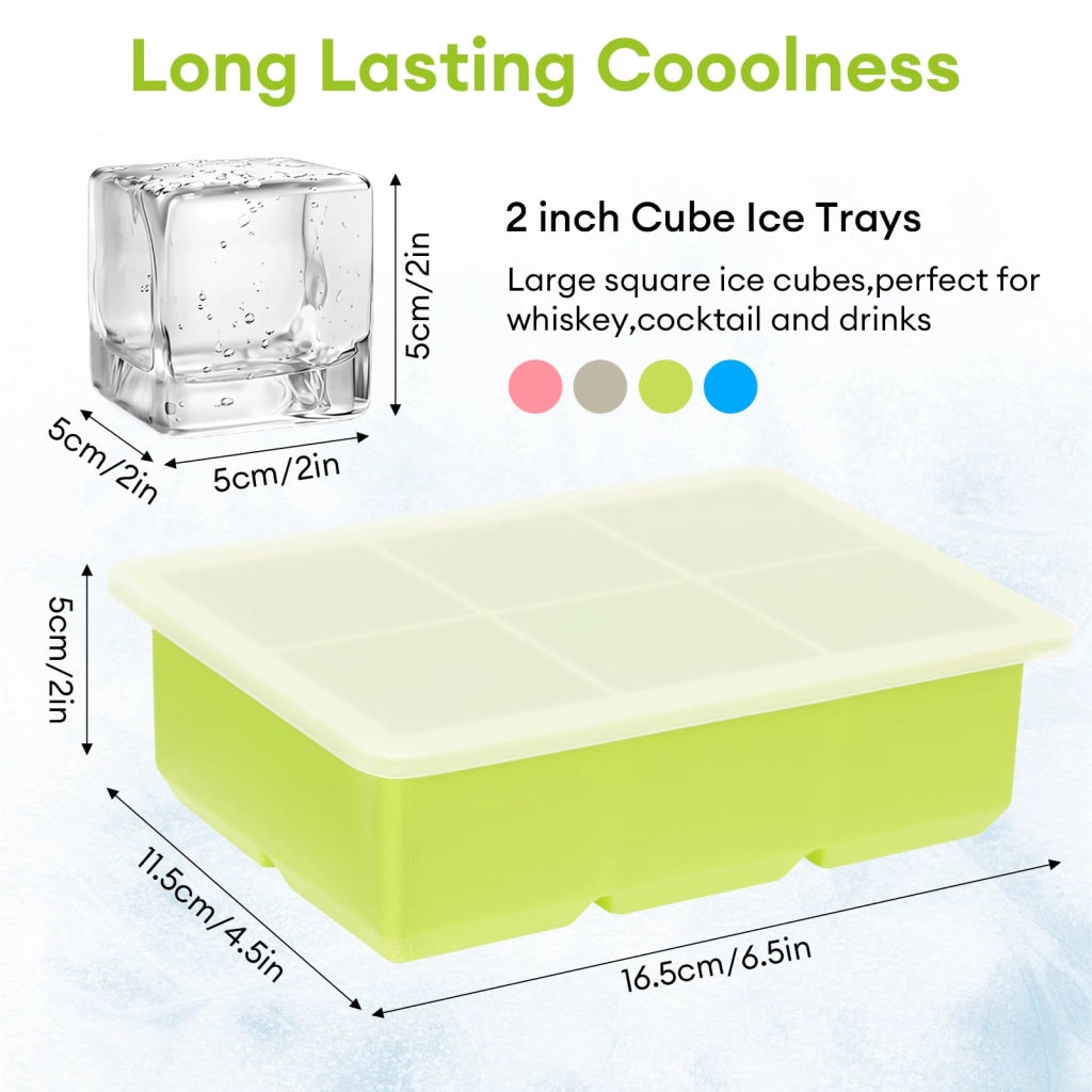 Stampi per cubetti di ghiaccio, set da 4, in silicone, 5 cm, con coperchio, impilabili