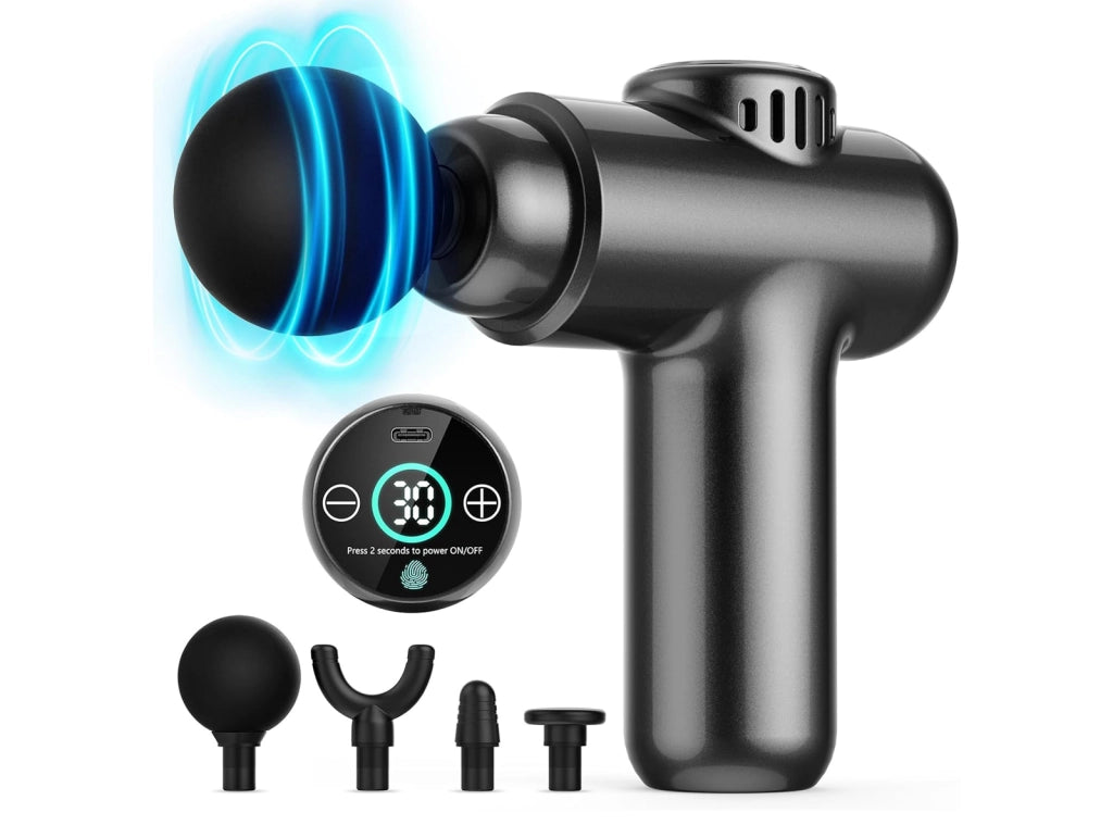 Mini Pistola Massaggio Muscolare Professionale 30 Velocità 3200 RPM Silenziosa 35dB Massaggiatore Portatile Tessuti Profondi 12mm con Display LED