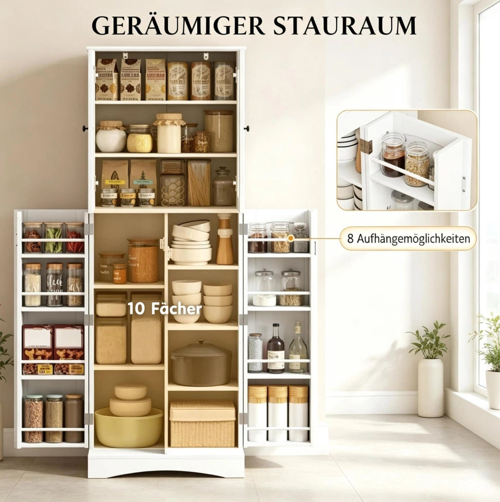 Mobile da cucina bianco con vetrine e ripiani regolabili, 60 × 40 × 162 cm