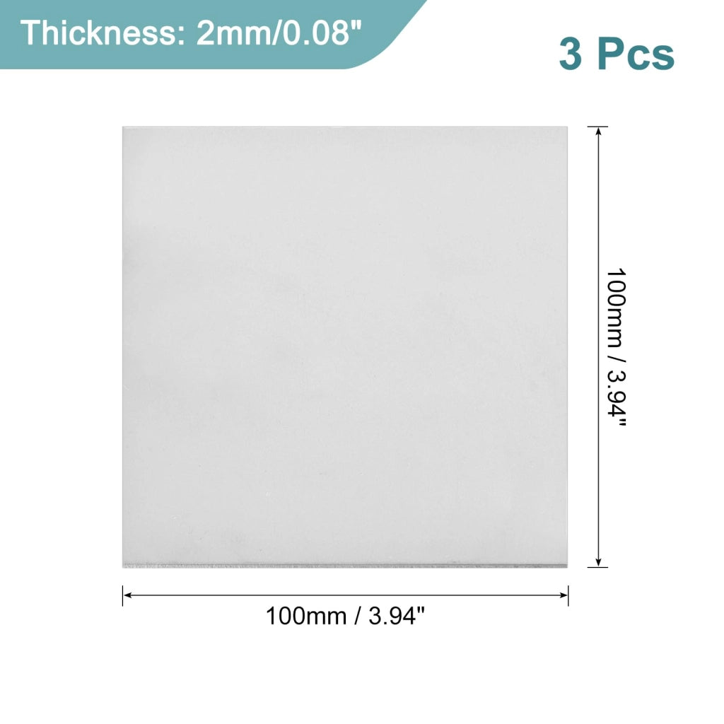 Piastre in titanio GR2, 3 pezzi, dimensioni 100x100x2 mm, colore argento