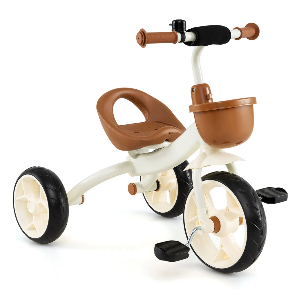 Triciclo evolutivo per bambini 2+ anni con sella regolabile per interno/esterno, Bicicletta con 3 ruote antiscivolo, cestino portaoggetti Beige