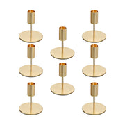 Set di 8 portacandele dorati in metallo, altezza 9,5 cm, per candele cilindriche di diametro 2,2 cm