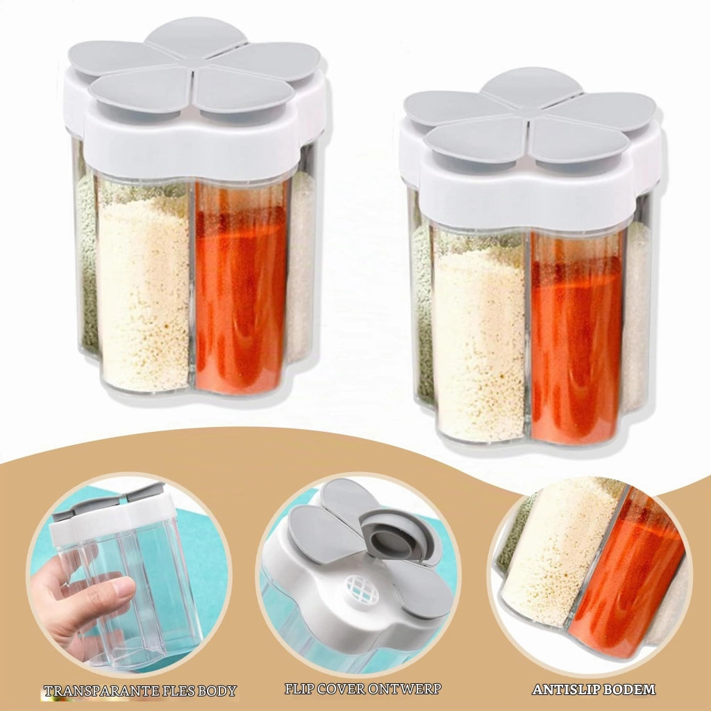 Distributore di spezie 5-in-1, in plastica, colore grigio, confezione da 2 pezzi