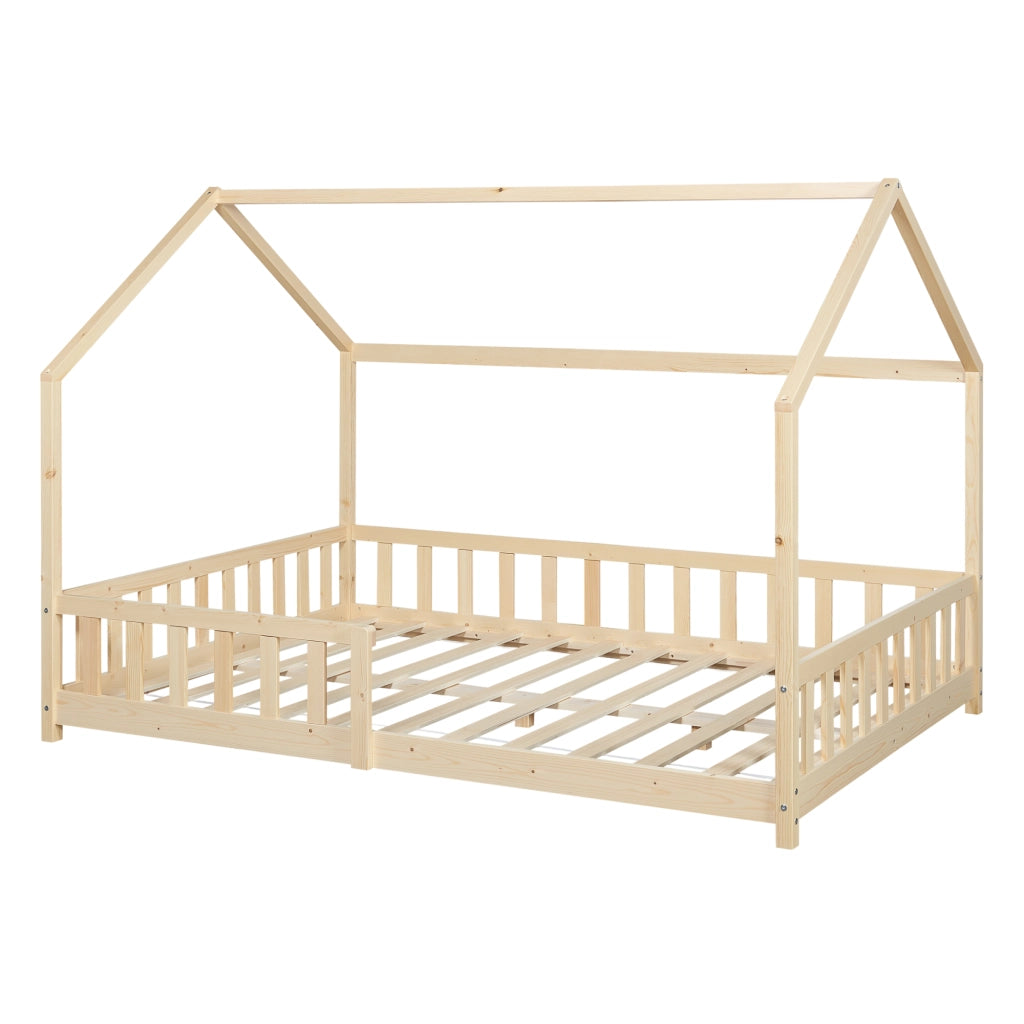Letto Piazza e Mezza Hesel per Cameretta a Forma di Casetta 120 x 200 cm Naturale [en.casa]