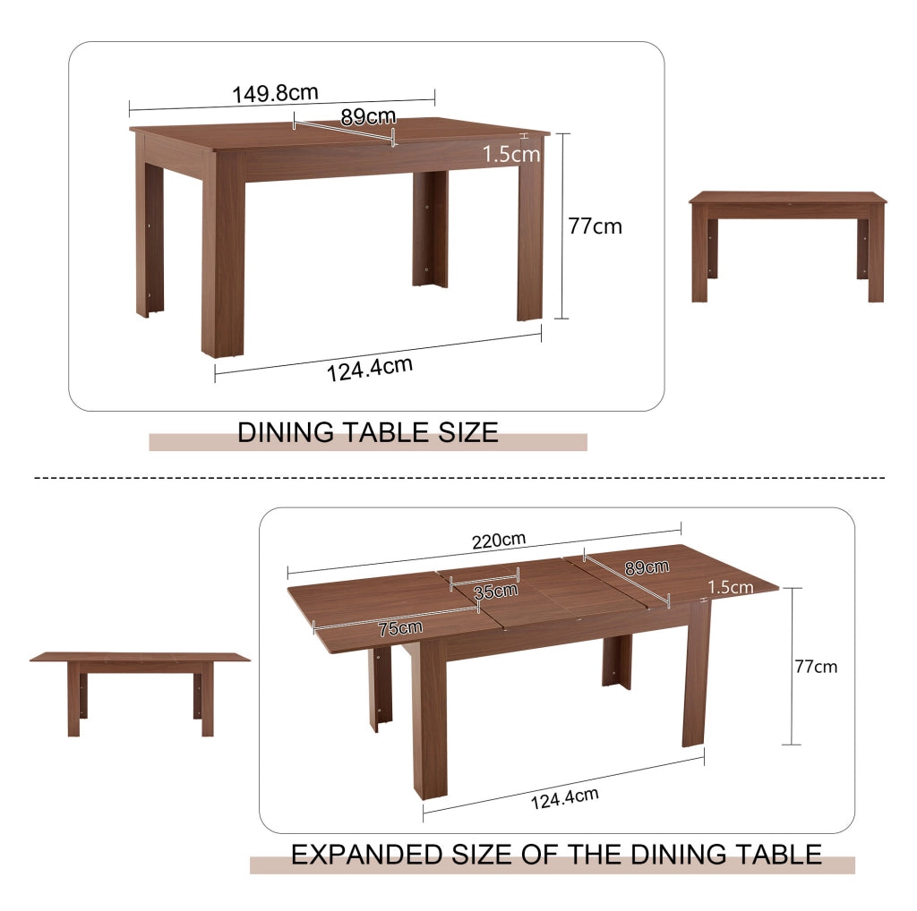 Tavolo da pranzo allungabile in MDF con piano impiallacciato; color noce