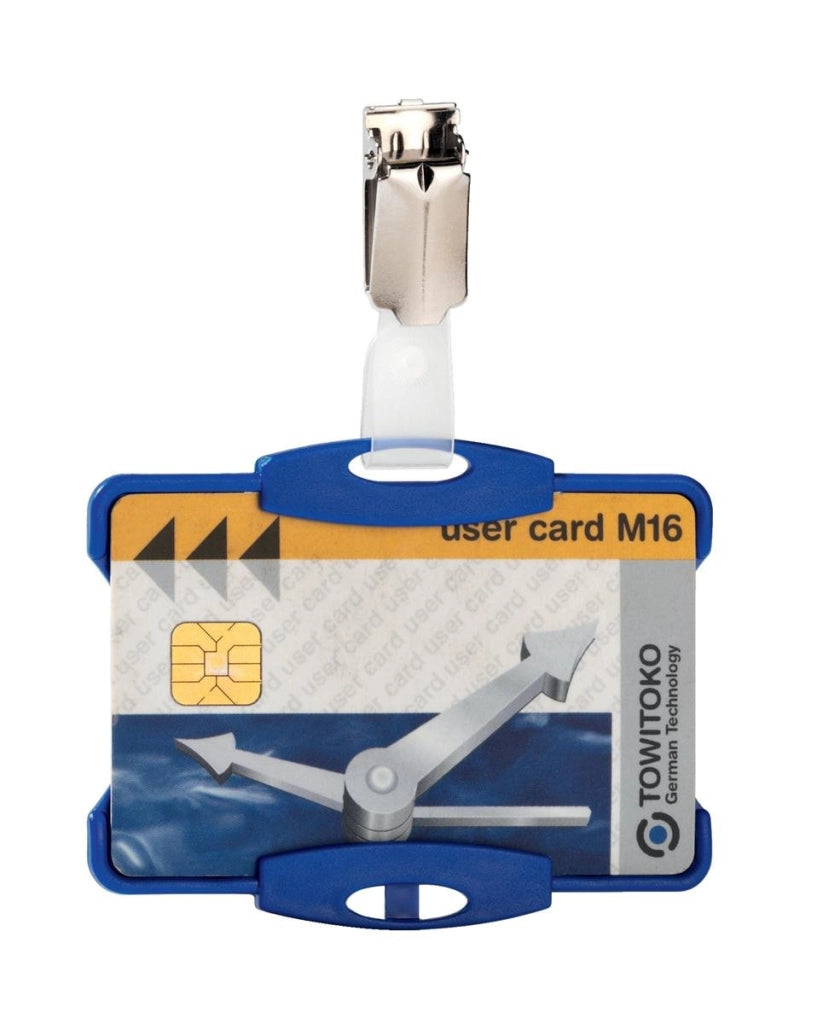 Portacarte con clip, confezione da 25 pezzi, dimensioni 87x54 mm, colore blu