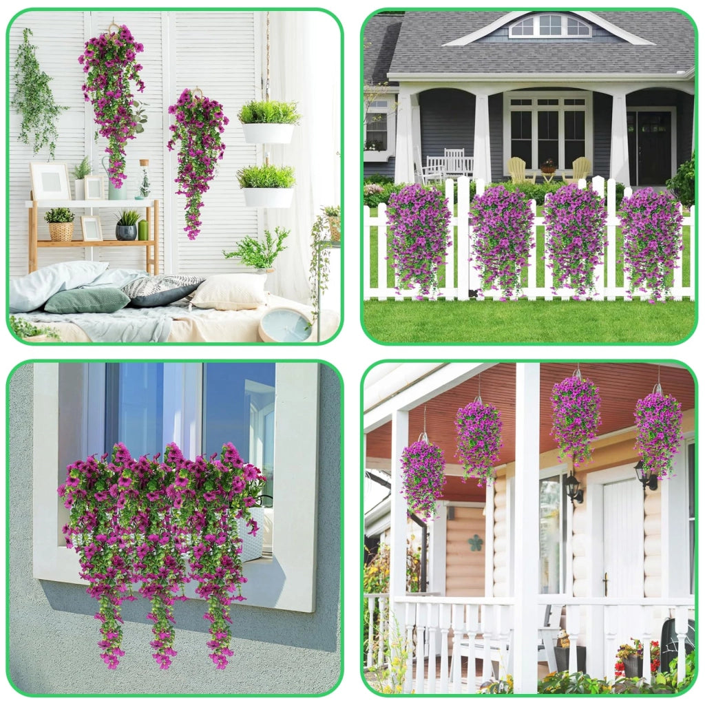 Piante rampicanti artificiali, confezione da 4 pezzi, resistenti ai raggi UV, lunghezza 76 cm, colore viola