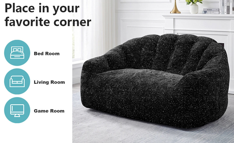 Divano pouf 140x98x61 cm in tessuto nero con braccioli per salotto e camera