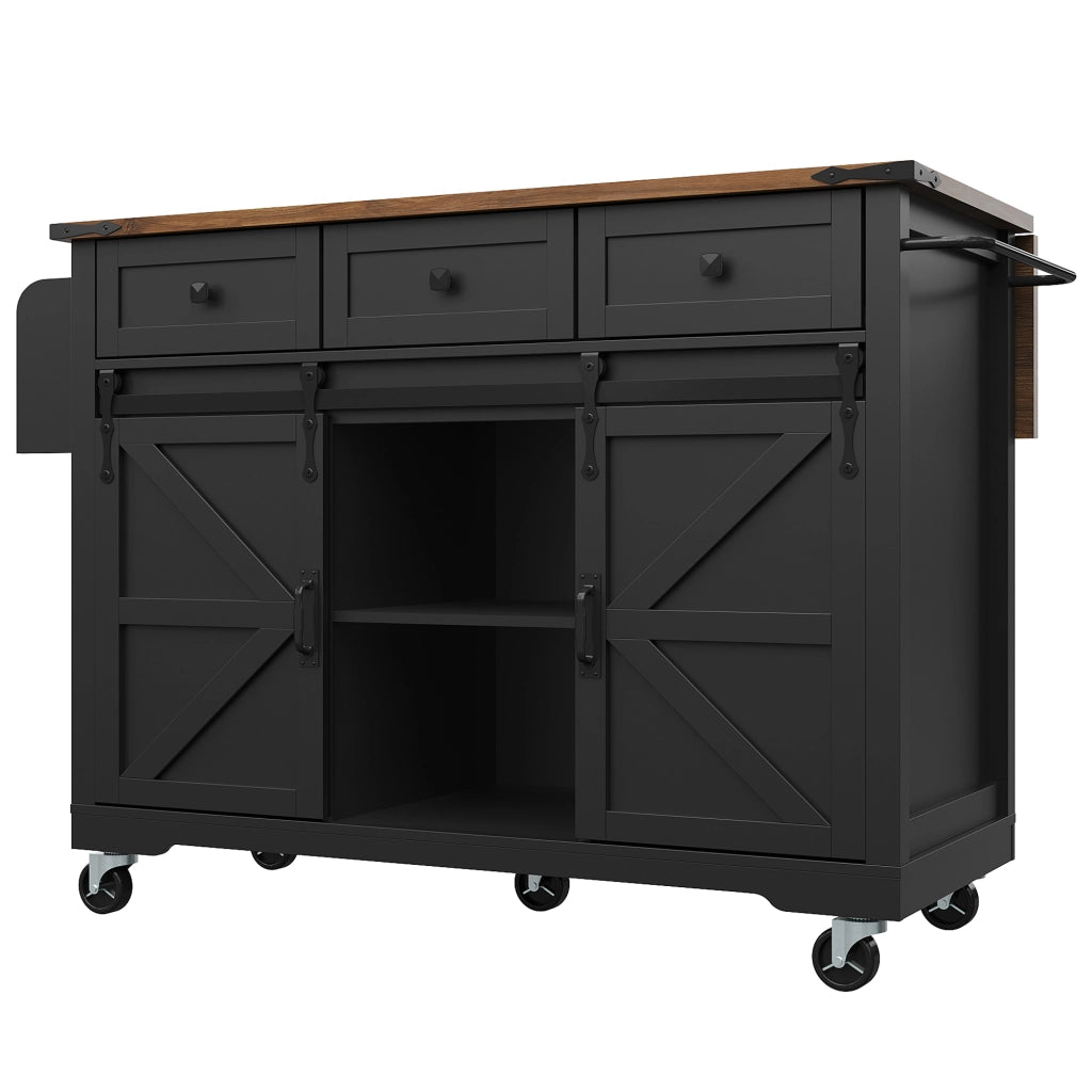 Isola cucina nera con piano pieghevole 140 cm