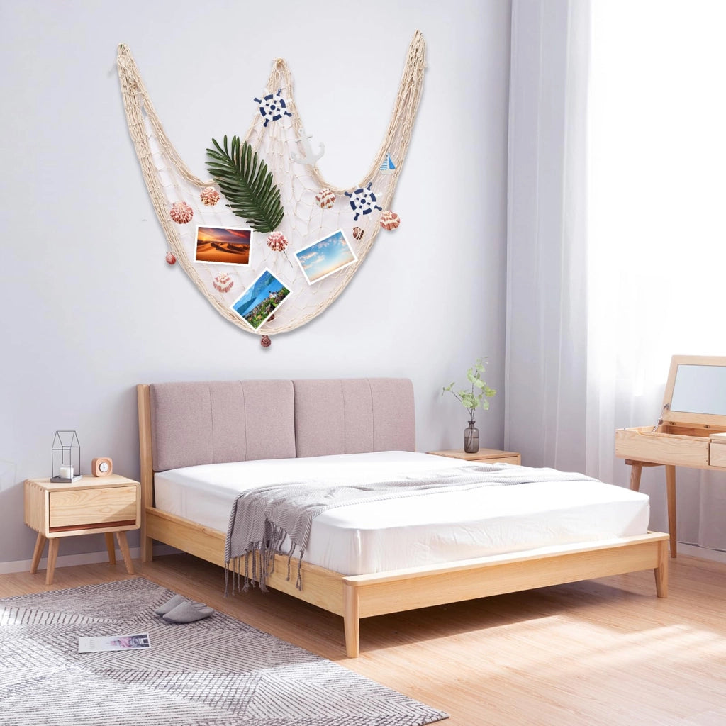 Decorazione a rete da pesca, 150x200 cm, con conchiglie e decorazioni appese