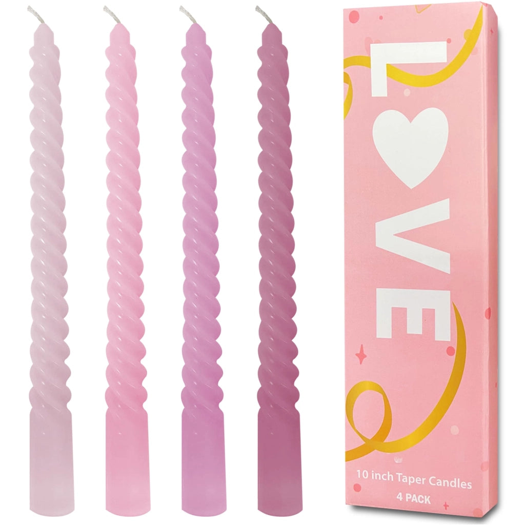 Candele a forma di cono, set da 4, con spirale, altezza 25 cm, color rosa