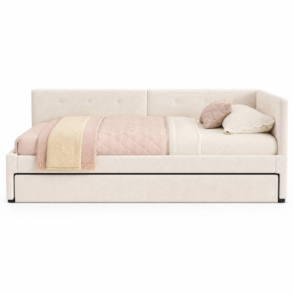 Letto singolo 90x200 beige in velluto con estraibile e materasso