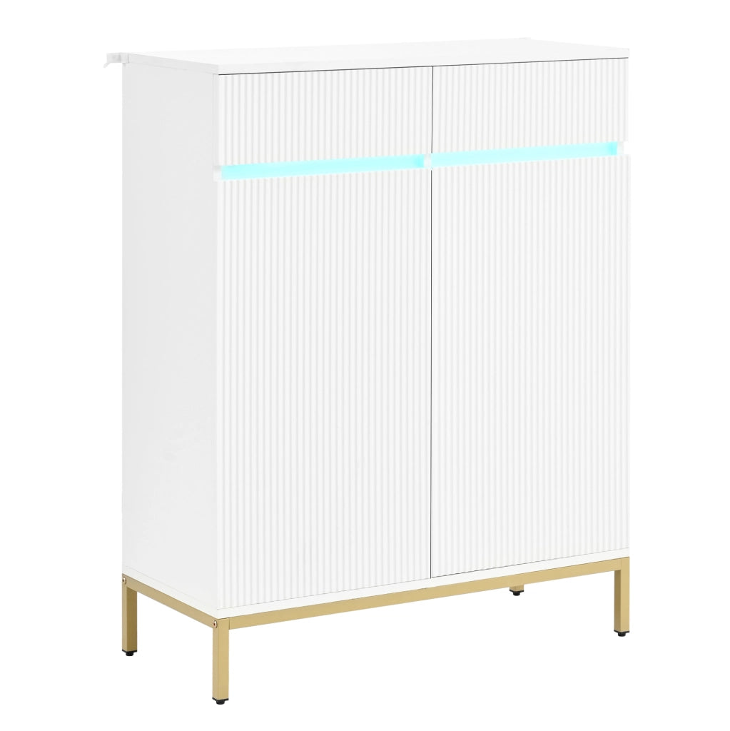 Scarpiera bianca con 2 cassetti, ripiani regolabili e luce LED