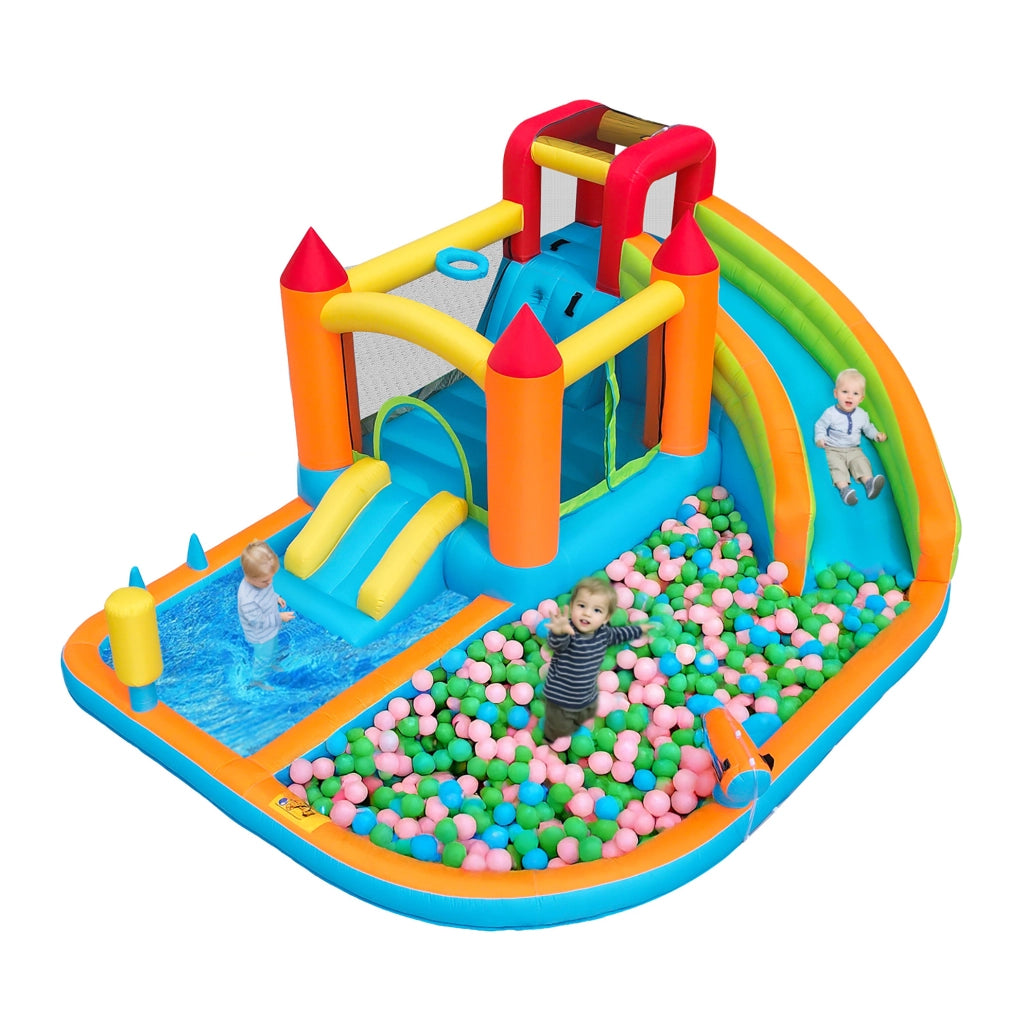 Castello gonfiabile da esterno 460x343x190 cm Oxford multicolore, 2 piscine