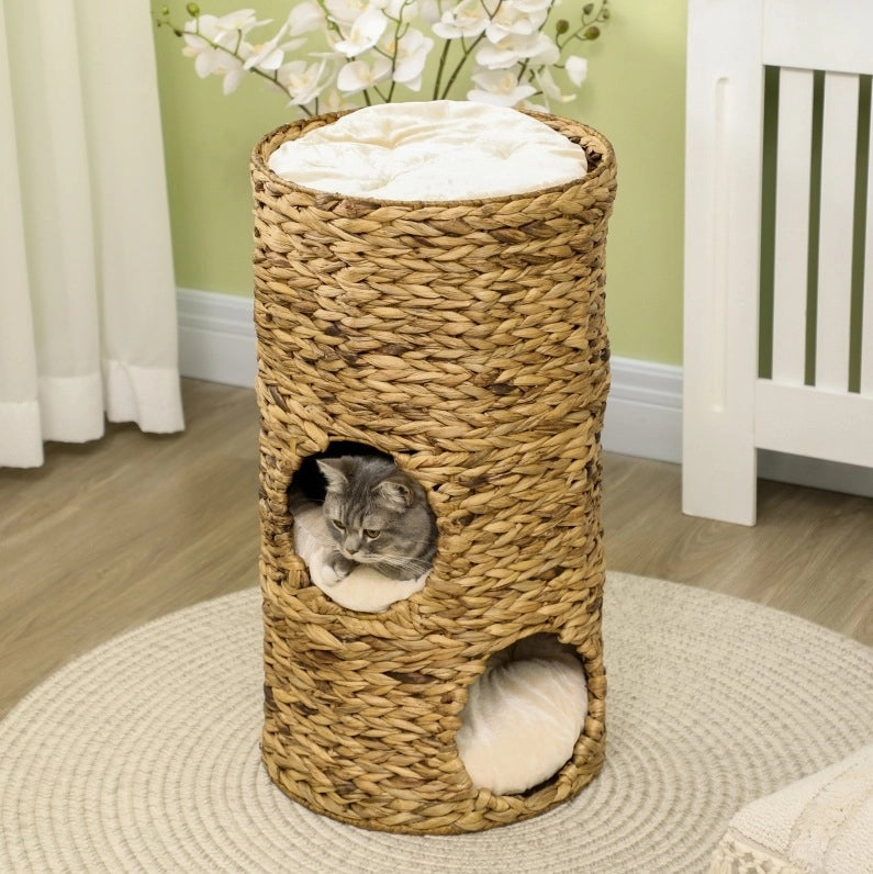 Tonneau per gatto 40 x 73 cm in giacinto d'acqua marrone con cuscini