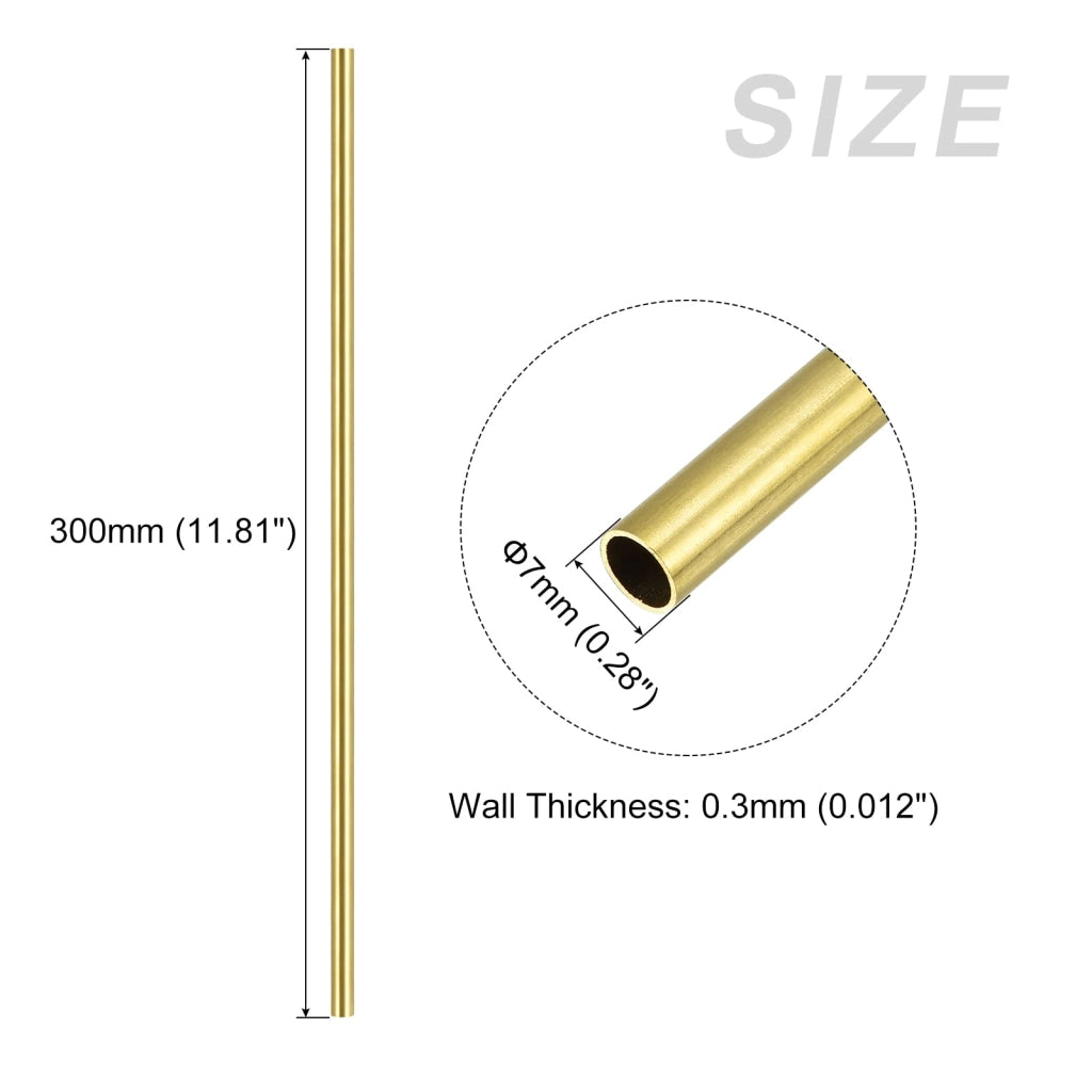 Tubo in ottone, diametro esterno 7 mm, spessore parete 0,3 mm, lunghezza 300 mm, dritto, 1 pezzo