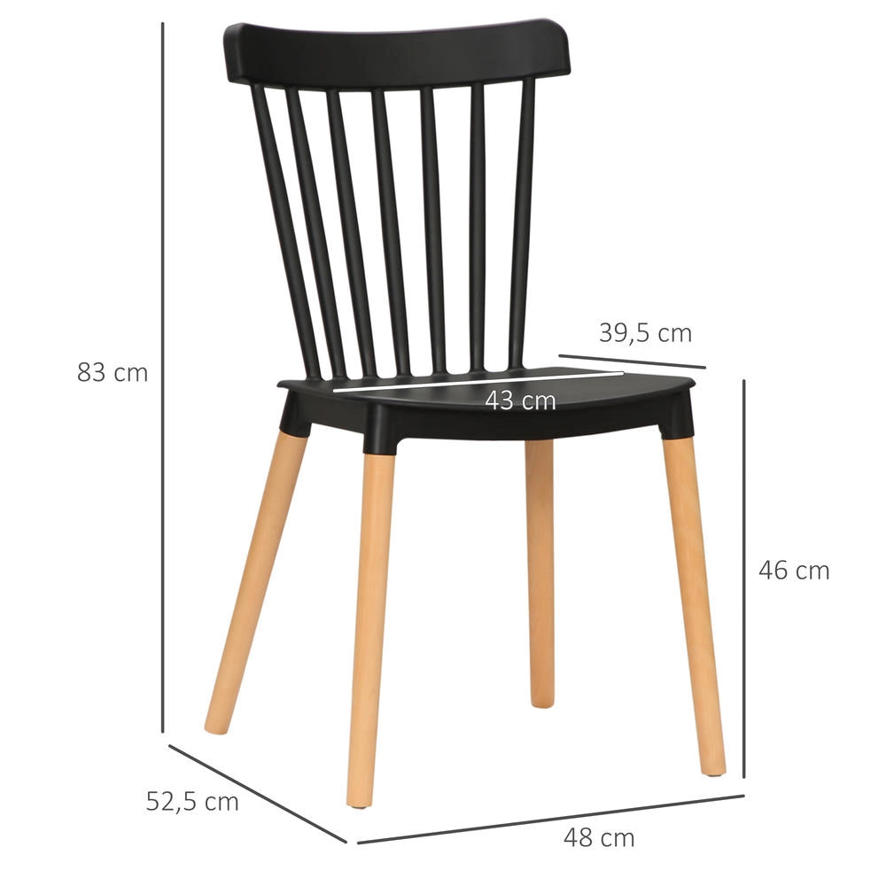 Set 4 Sedie da Pranzo Moderne Stile Scandinavo Seduta in Polipropilene e Gambe in Faggio per Casa Cucina 48 x 52,5 x 83 cm Nero