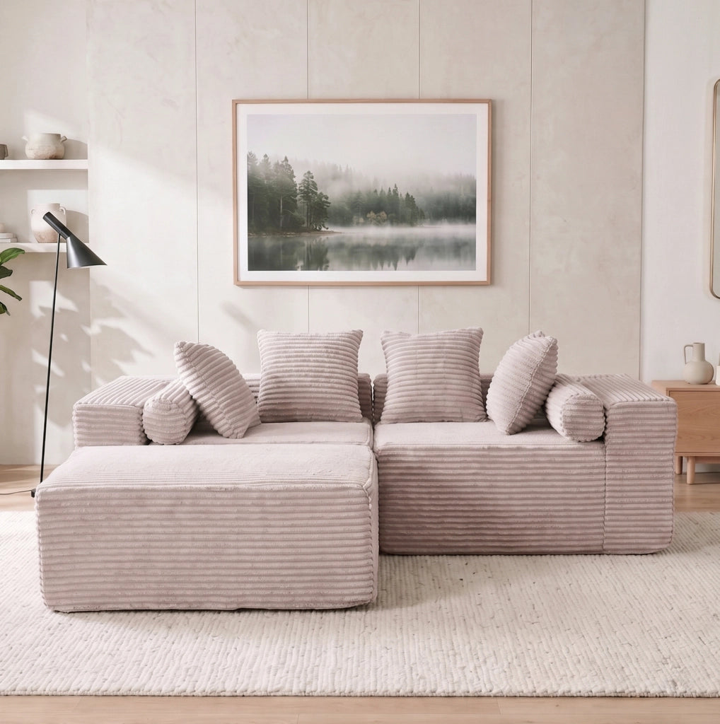 Divano componibile a 3 moduli con chaise longue beige