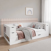 Letto singolo per bambini con cassetti e spazio contenitore, 90 x 190 cm, bianco, materasso non incluso