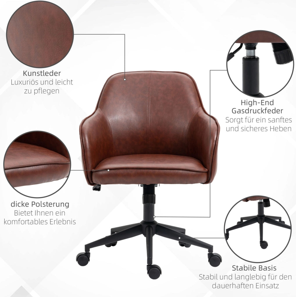 Sedia da ufficio 58,5 x 62 x 91 cm in similpelle marrone, oscillante e regolabile