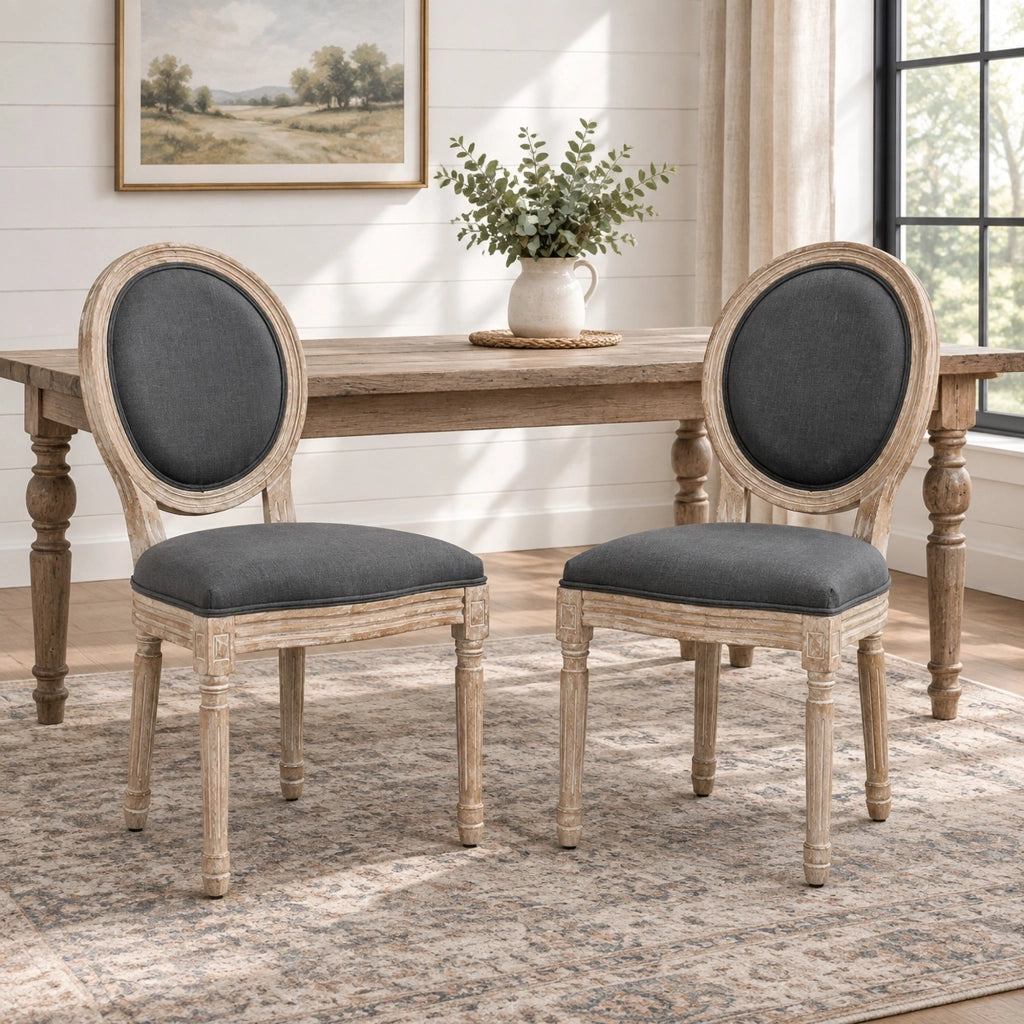 Set 2 sedie da pranzo imbottite grigie in stile francese