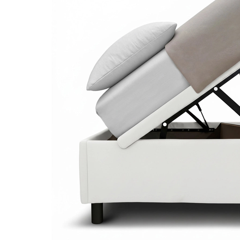 Letto Singolo Contenitore Imbottito 80x190 cm Similpelle Bianco BoxMax Testata Button