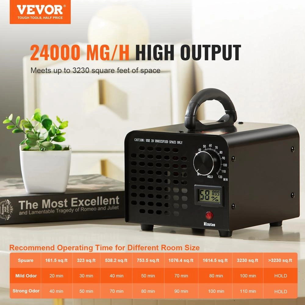 Generatore di Ozono Purificatore d Aria SS-Y01 24000 mg/h 100W Timer Regolabile 0-120 Min Compatto e Portatile per Casa e Officina