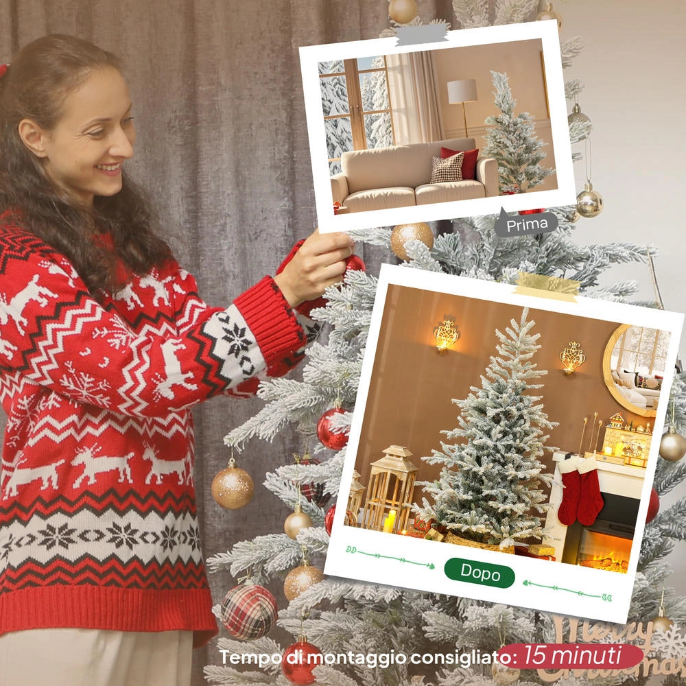 Albero di Natale Artificiale Innevato 180 cm Rami Realistici Facile da Montare con Base in Metallo Pieghevole per Casa