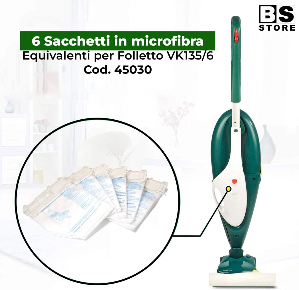 6 sacchetti in microfibra per aspirapolvere VK135/VK136, 5 strati, codice prodotto 45030