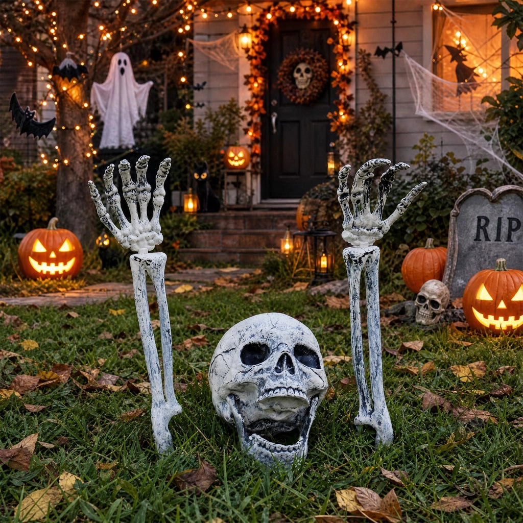 Set per Halloween: teschio, corvo, 2 braccia scheletriche