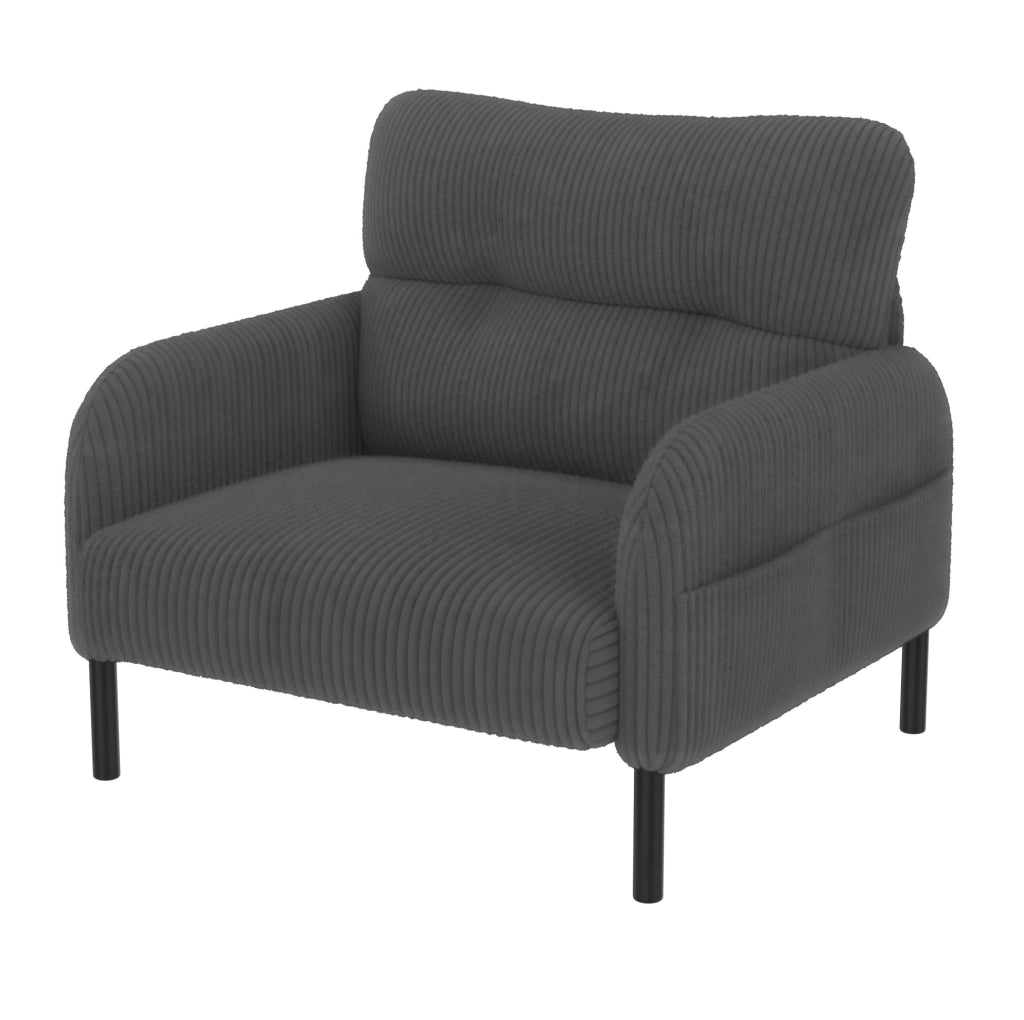 Set divano 2 posti, poltrona e pouf 120x75x79 cm grigio in velluto a coste modulare