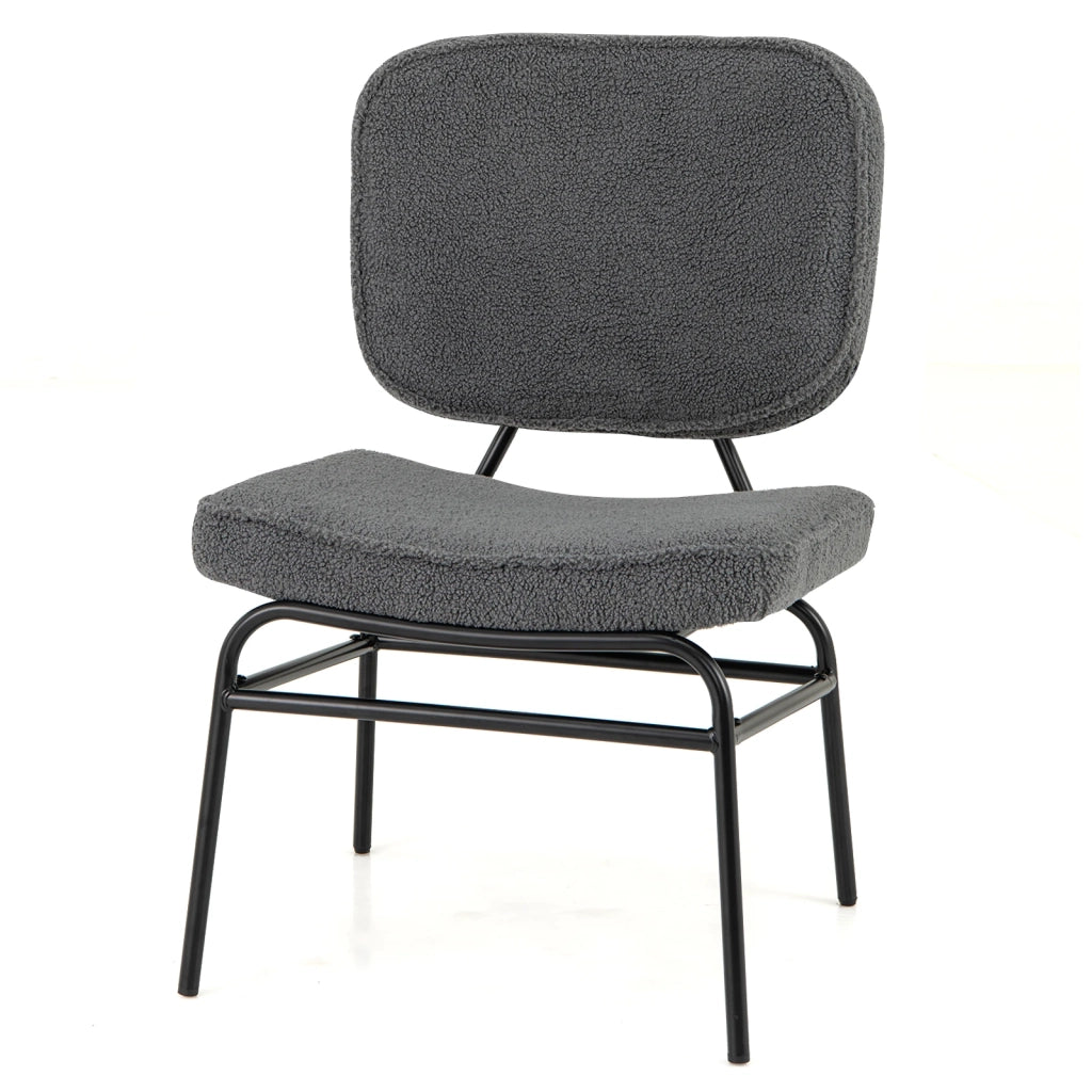 Poltrona imbottita in tessuto sherpa, sedia da lettura ergonomica con struttura in metallo e piedini regolabili per soggiorno e ufficio, grigio