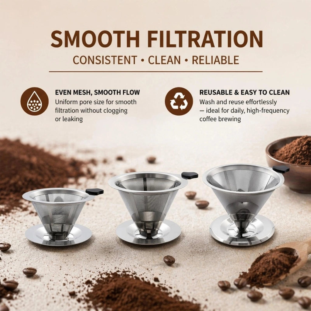 Cesto filtro in acciaio inossidabile, riutilizzabile, per filtri da caffè, confezione singola
