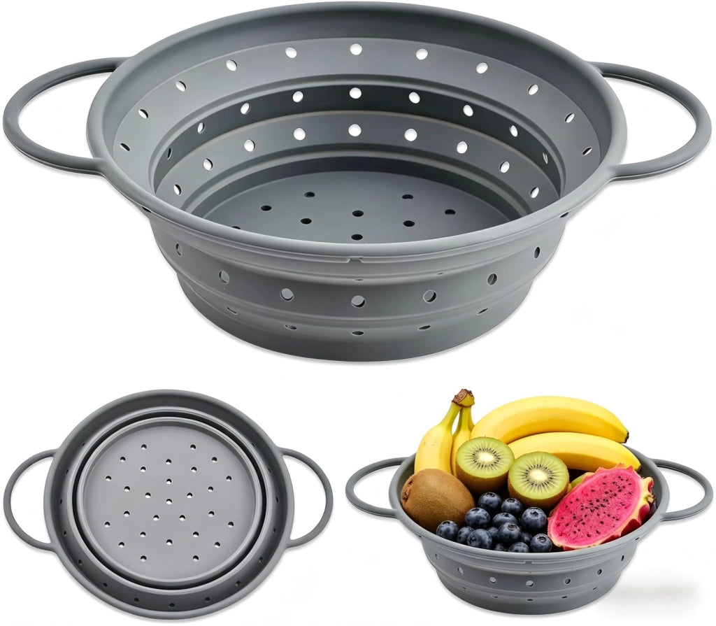 Setaccio pieghevole in silicone, 28 cm, resistente al calore, grigio
