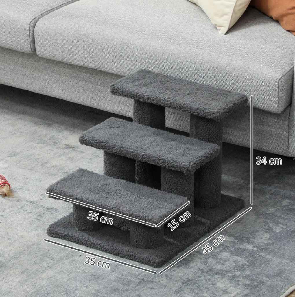 Scala per animali a 3 gradini in peluche grigio 45x35x34 cm