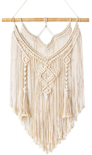 Decorazione da parete in macramè, stile boho, 43x66 cm, realizzata a mano con legno naturale