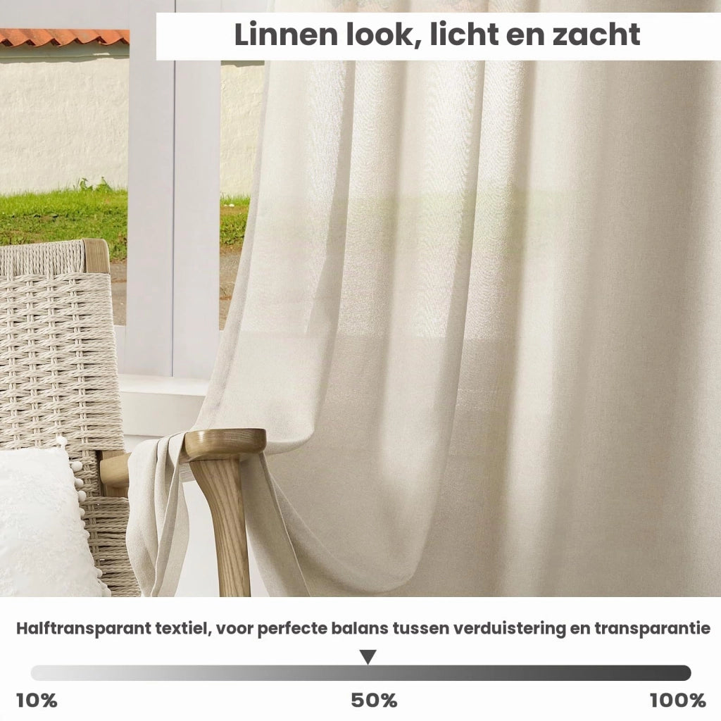 Tenda semitrasparente, aspetto simile al lino, 135x225 cm, color sabbia