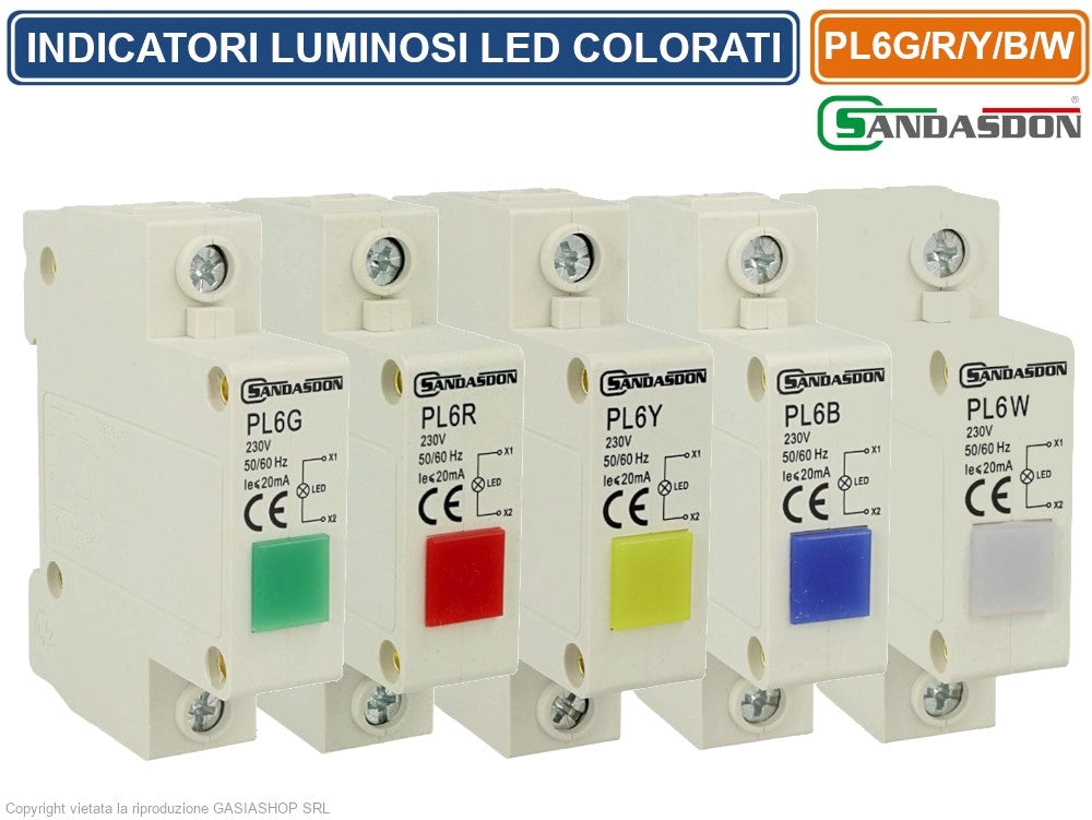 SANDASDON INDICATORE LUMINOSO LED SU GUIDA DIN 1 MODULO PER PRESENZA TENSIONE SPIA DI SEGNALAZIONE VERDE GIALLO ROSSO BLU BIANCO - Colore Struttura:Verde