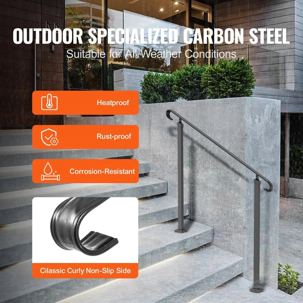 LTFS-1.2MLZ Corrimano per Scale Esterne in Ferro Battuto Nero Ringhiera per 2 Gradini Robusta di Sicurezza per Giardino e Balcone