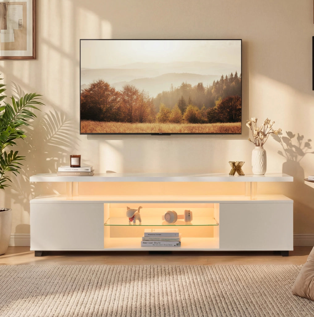 MOBILE PORTA TV con LED multicolore 143x52x17 cm bianco in MDF