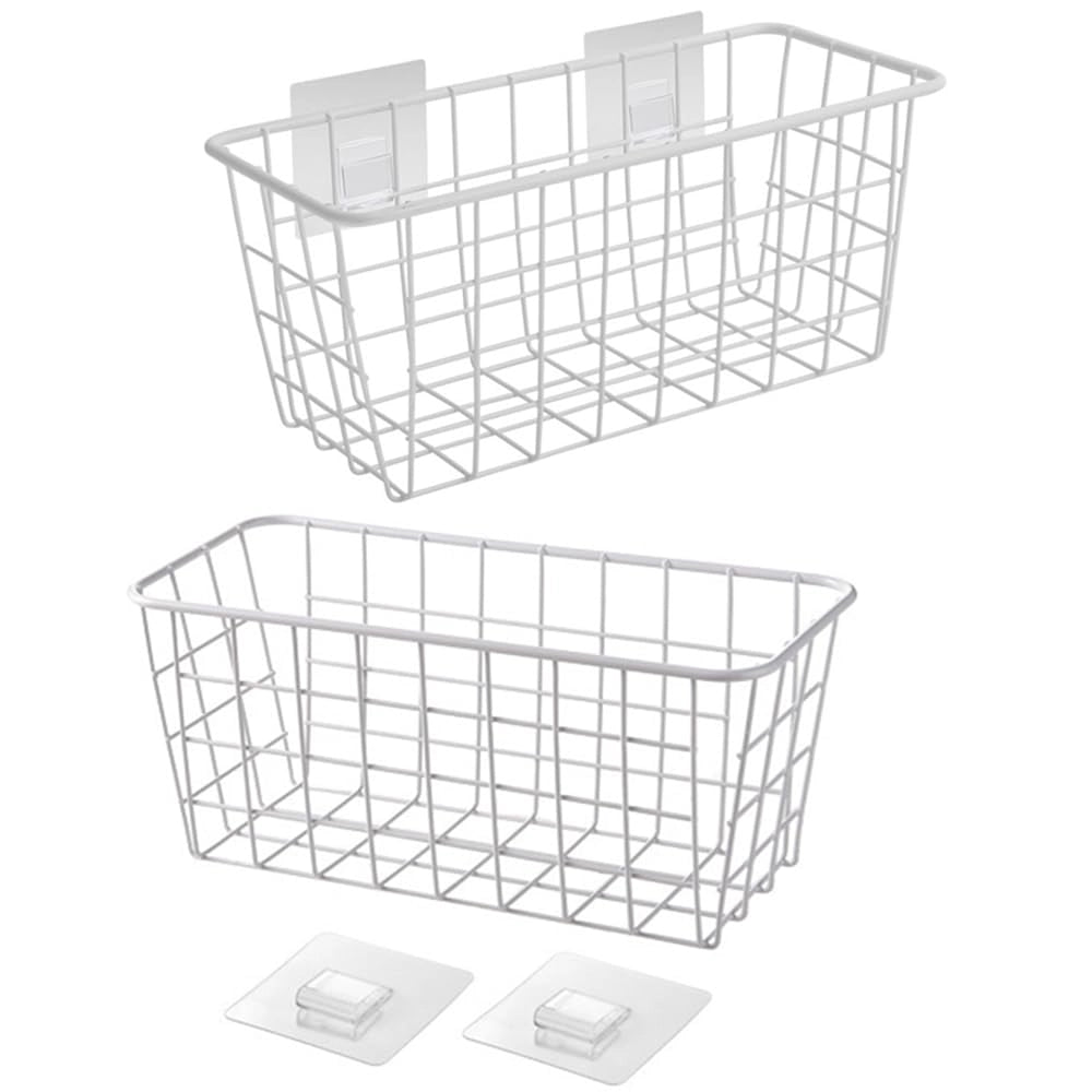 Set di 2 cesti portaoggetti da appendere, adesivi, color bianco