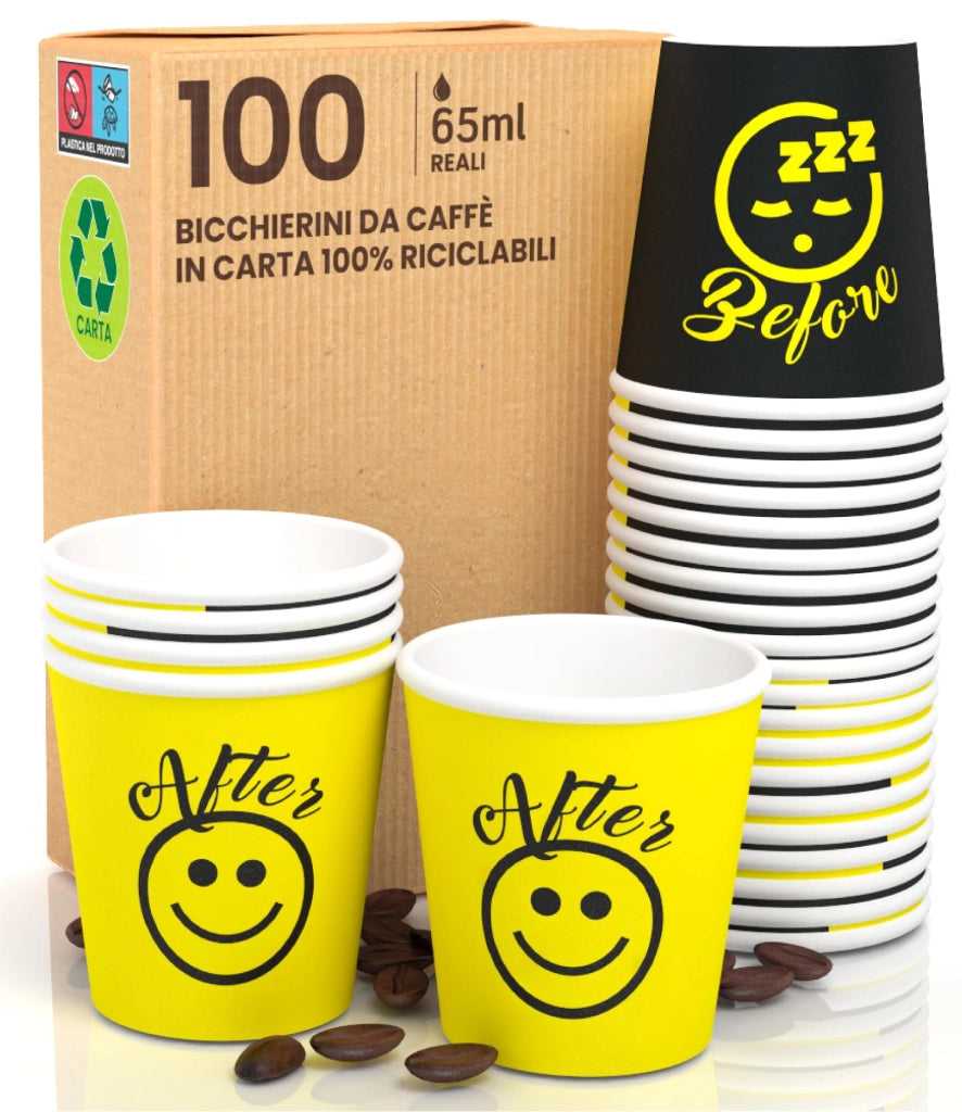 100 bicchieri per caffè in carta, 65 ml, gialli, ecologici, bicchieri monouso biodegradabili per piccoli snack e bevande calde
