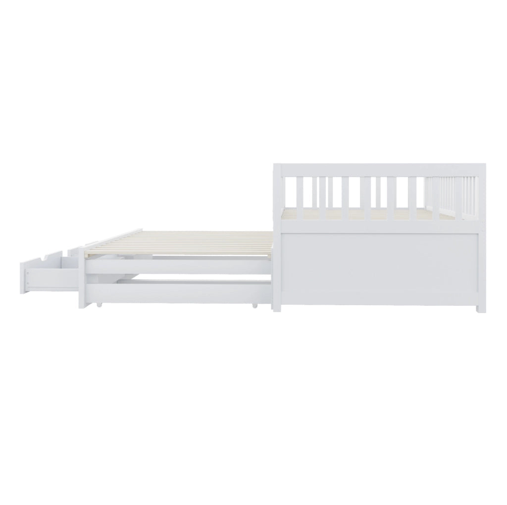 Letto divano 90x200 bianco con estraibile, 2 cassetti e 2 materassi